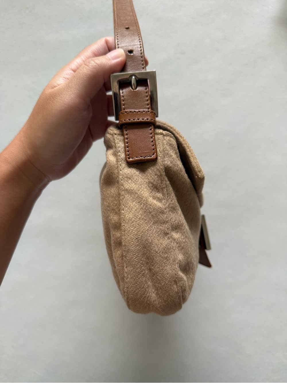 Vintage Fendi Brown Wool Baguette Shoulder Bag - Picture 3 of 10